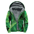 Green Tropical Banana Palm Leaf Print Sherpa Lined Zip Up Hoodie