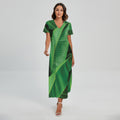 Green Tropical Banana Palm Leaf Print Short Sleeve Maxi Dress