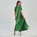 Green Tropical Banana Palm Leaf Print Short Sleeve Maxi Dress
