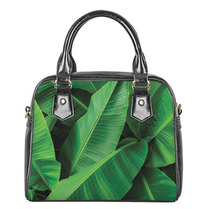 Green Tropical Banana Palm Leaf Print Shoulder Handbag