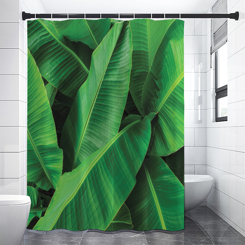 Green Tropical Banana Palm Leaf Print Shower Curtain