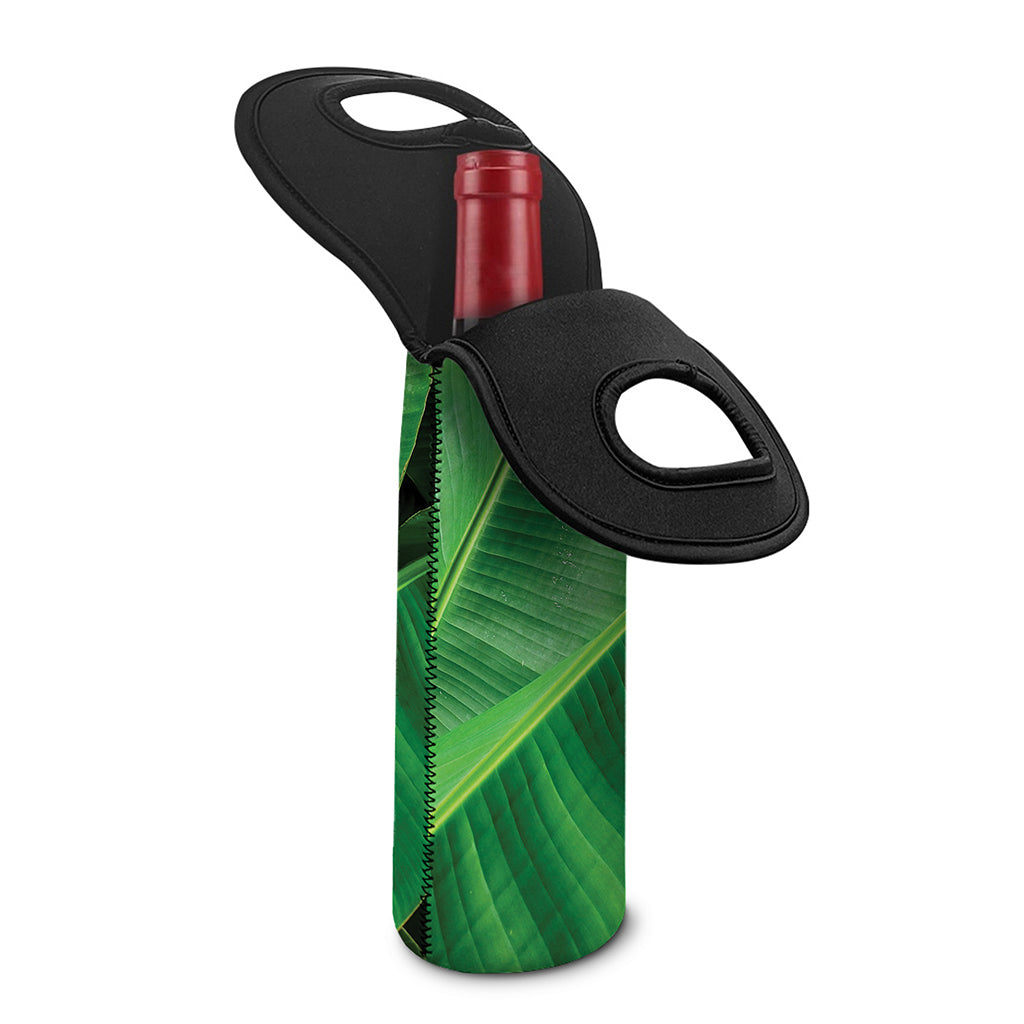 Green Tropical Banana Palm Leaf Print Single Neoprene Wine Tote
