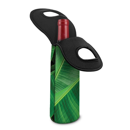 Green Tropical Banana Palm Leaf Print Single Neoprene Wine Tote