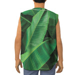 Green Tropical Banana Palm Leaf Print Sleeveless Baseball Jersey