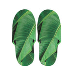 Green Tropical Banana Palm Leaf Print Slippers