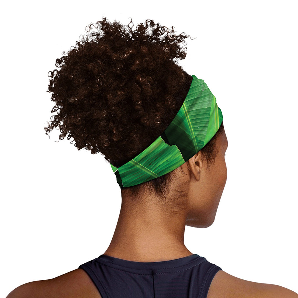 Green Tropical Banana Palm Leaf Print Sports Headband