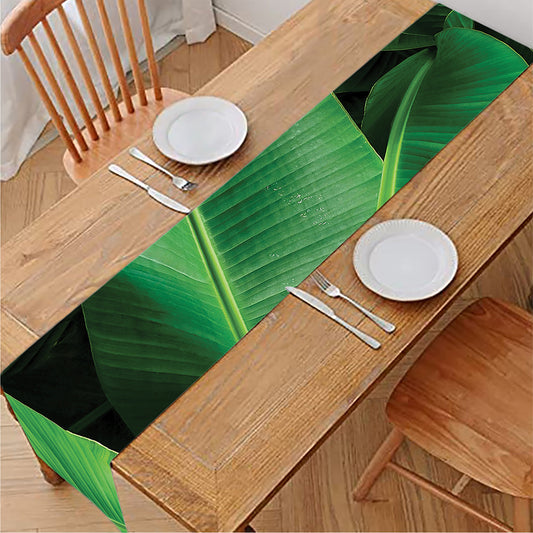 Green Tropical Banana Palm Leaf Print Table Runner