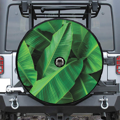 Green Tropical Banana Palm Leaf Print Tire Cover With Camera Hole