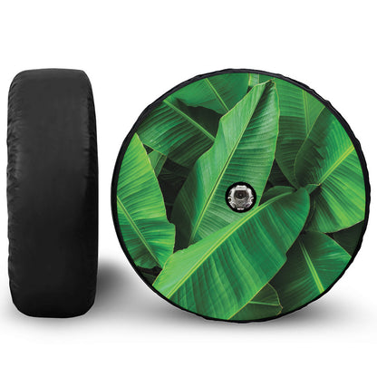 Green Tropical Banana Palm Leaf Print Tire Cover With Camera Hole