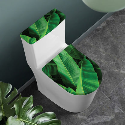 Green Tropical Banana Palm Leaf Print Toilet Lid And Tank Cover Set