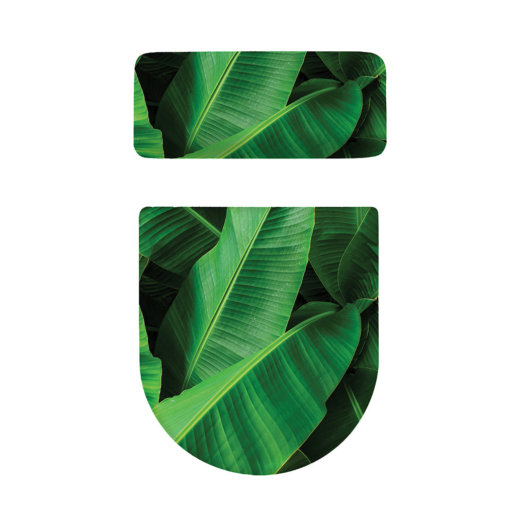 Green Tropical Banana Palm Leaf Print Toilet Lid And Tank Cover Set