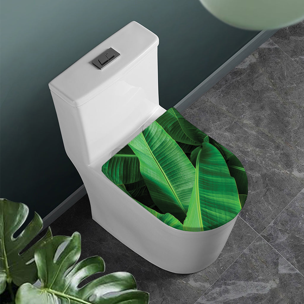 Green Tropical Banana Palm Leaf Print Toilet Lid Cover