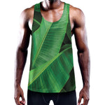 Green Tropical Banana Palm Leaf Print Training Tank Top