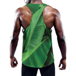 Green Tropical Banana Palm Leaf Print Training Tank Top