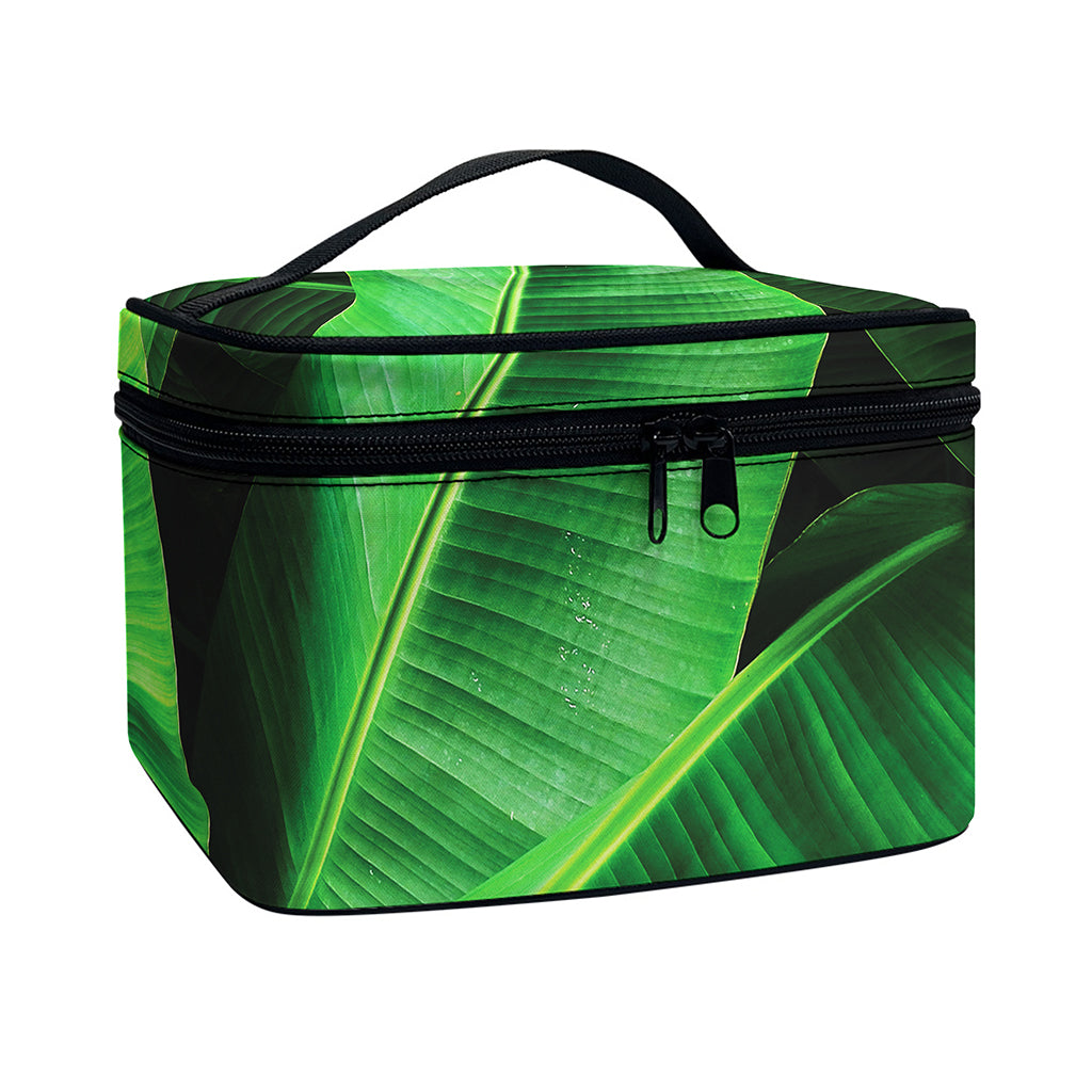 Green Tropical Banana Palm Leaf Print Travel Makeup Bag