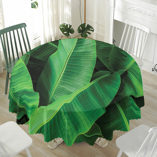 Green Tropical Banana Palm Leaf Print Waterproof Round Tablecloth
