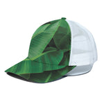 Green Tropical Banana Palm Leaf Print White Mesh Trucker Cap