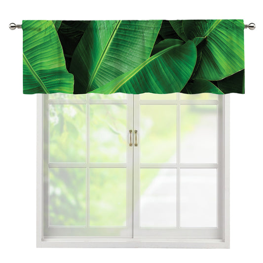 Green Tropical Banana Palm Leaf Print Window Valance