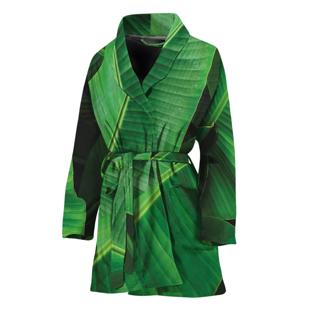 Green Tropical Banana Palm Leaf Print Women's Bathrobe