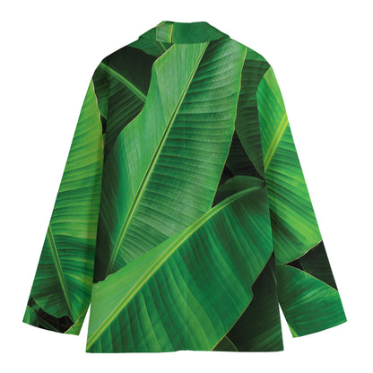 Green Tropical Banana Palm Leaf Print Women's Blazer