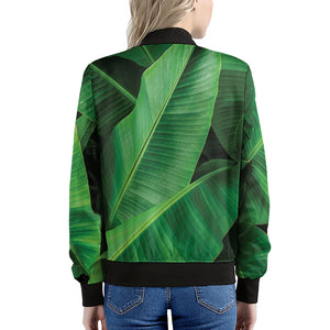 Green Tropical Banana Palm Leaf Print Women's Bomber Jacket