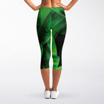 Green Tropical Banana Palm Leaf Print Women's Capri Leggings