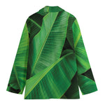 Green Tropical Banana Palm Leaf Print Women's Cotton Blazer