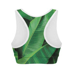 Green Tropical Banana Palm Leaf Print Women's Sports Bra