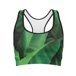 Green Tropical Banana Palm Leaf Print Women's Sports Bra