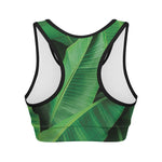 Green Tropical Banana Palm Leaf Print Women's Sports Bra