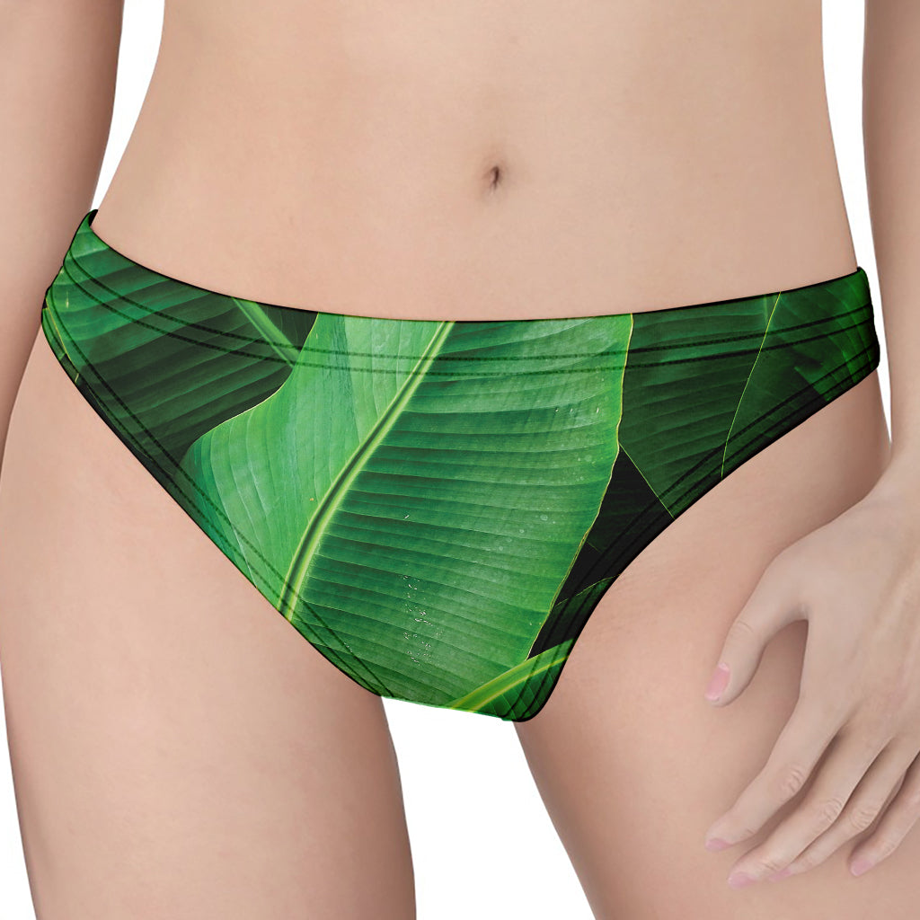 Green Tropical Banana Palm Leaf Print Women's Thong