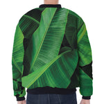 Green Tropical Banana Palm Leaf Print Zip Sleeve Bomber Jacket