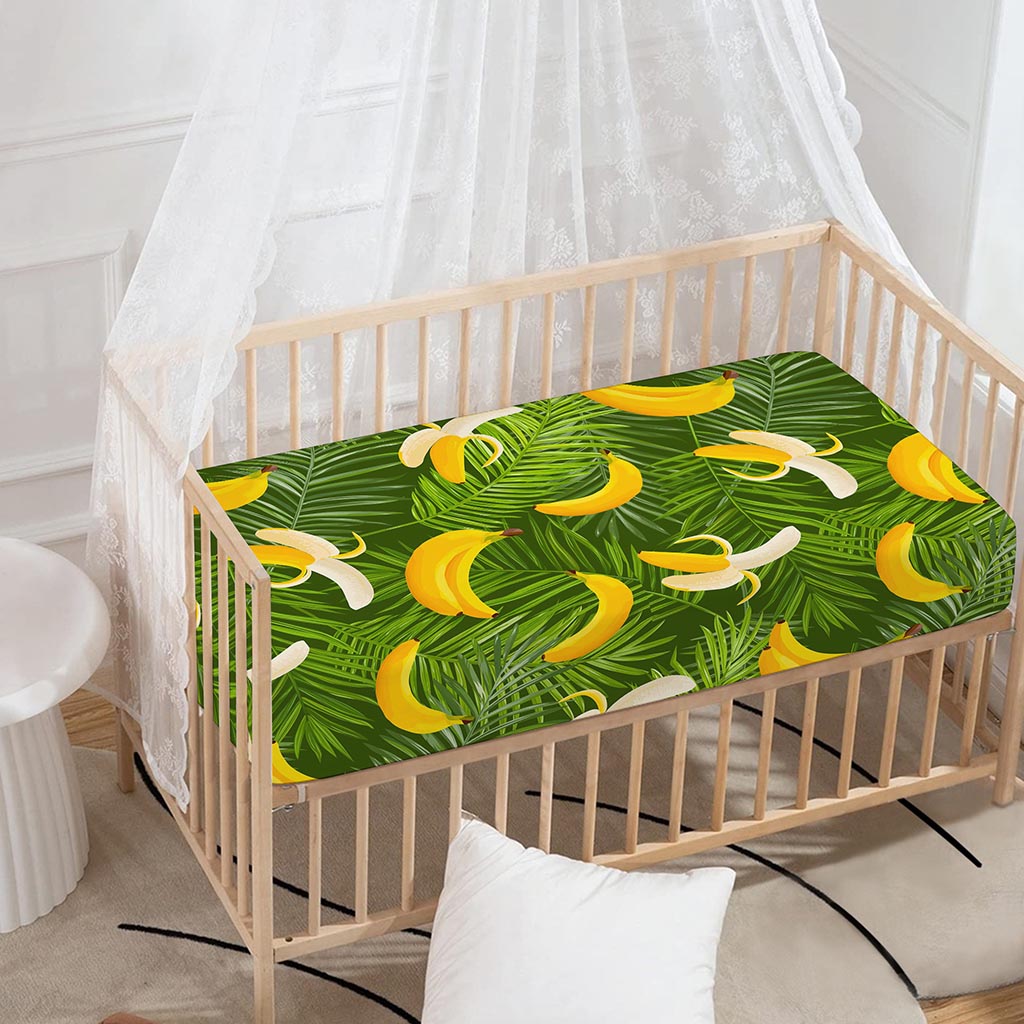 Green Tropical Banana Pattern Print Baby Crib Sheet