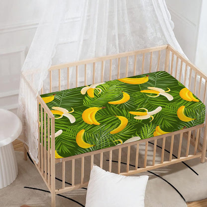 Green Tropical Banana Pattern Print Baby Crib Sheet