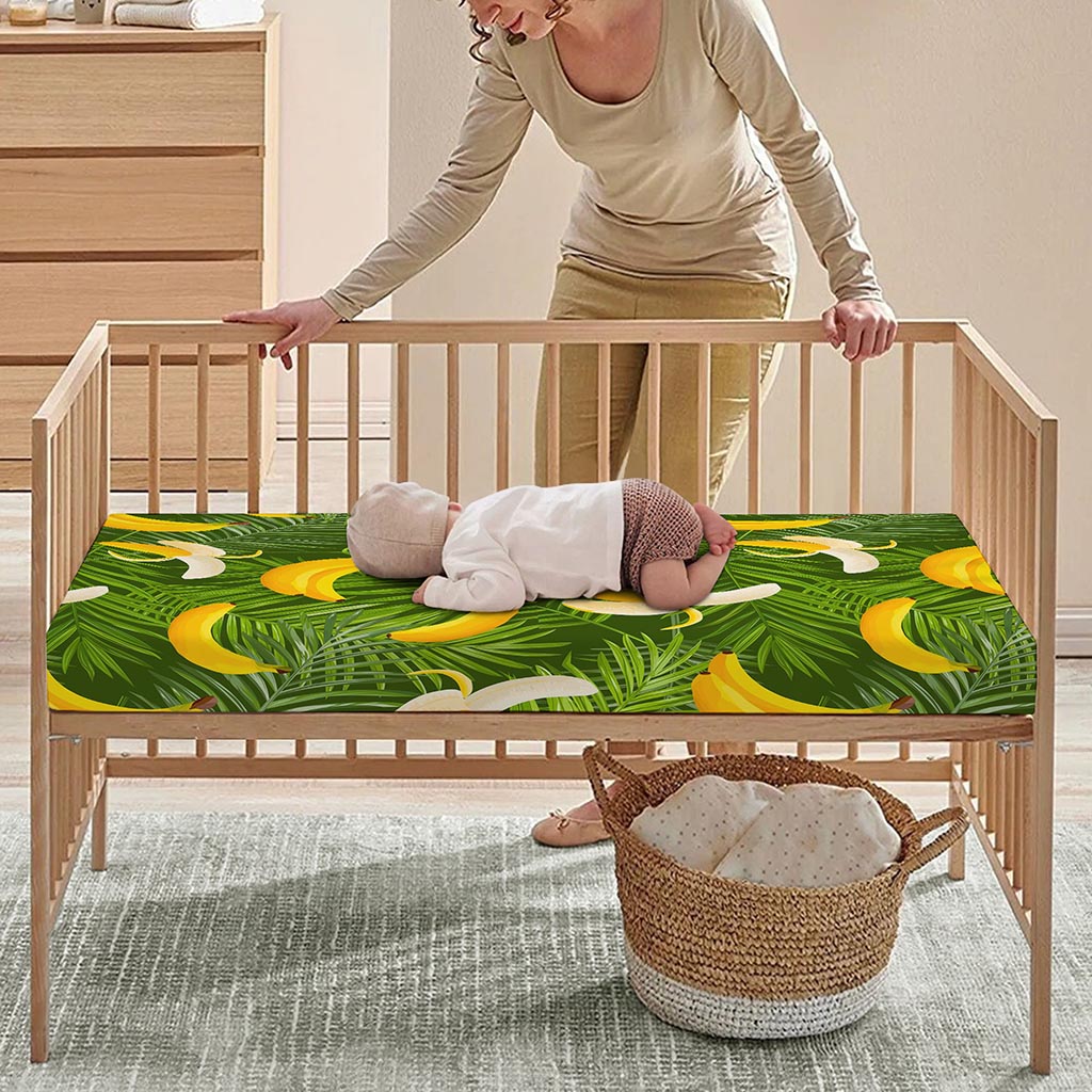 Green Tropical Banana Pattern Print Baby Crib Sheet