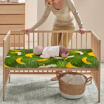 Green Tropical Banana Pattern Print Baby Crib Sheet