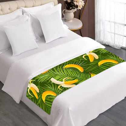 Green Tropical Banana Pattern Print Bed Runner