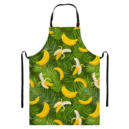 Green Tropical Banana Pattern Print Bib Apron With Pocket