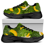 Green Tropical Banana Pattern Print Black Chunky Shoes