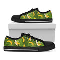 Green Tropical Banana Pattern Print Black Low Top Sneakers