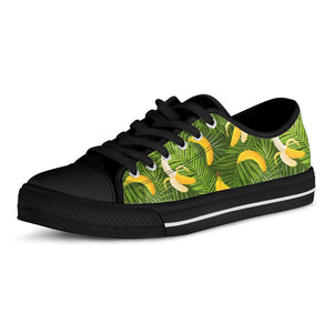 Green Tropical Banana Pattern Print Black Low Top Sneakers
