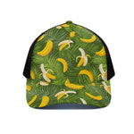 Green Tropical Banana Pattern Print Black Mesh Trucker Cap