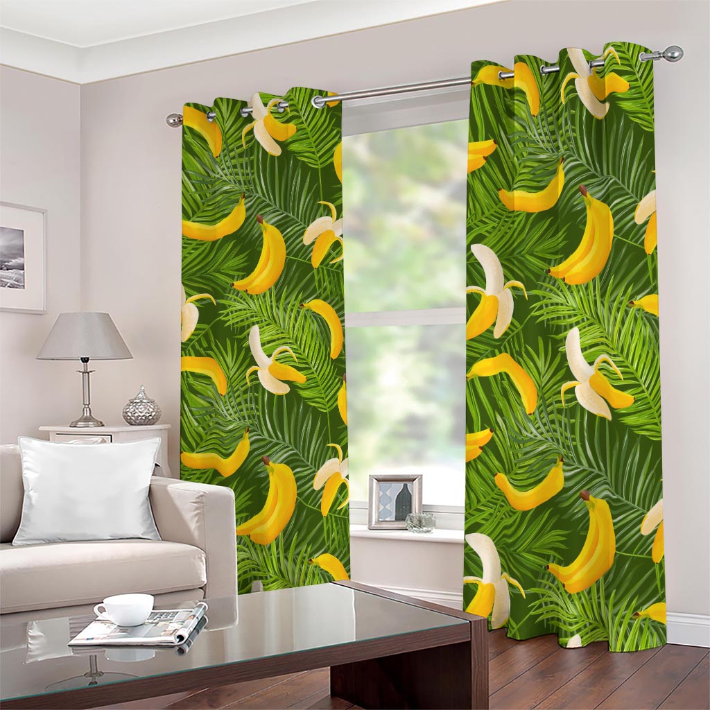 Green Tropical Banana Pattern Print Blackout Grommet Curtains