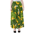 Green Tropical Banana Pattern Print Chiffon Maxi Skirt