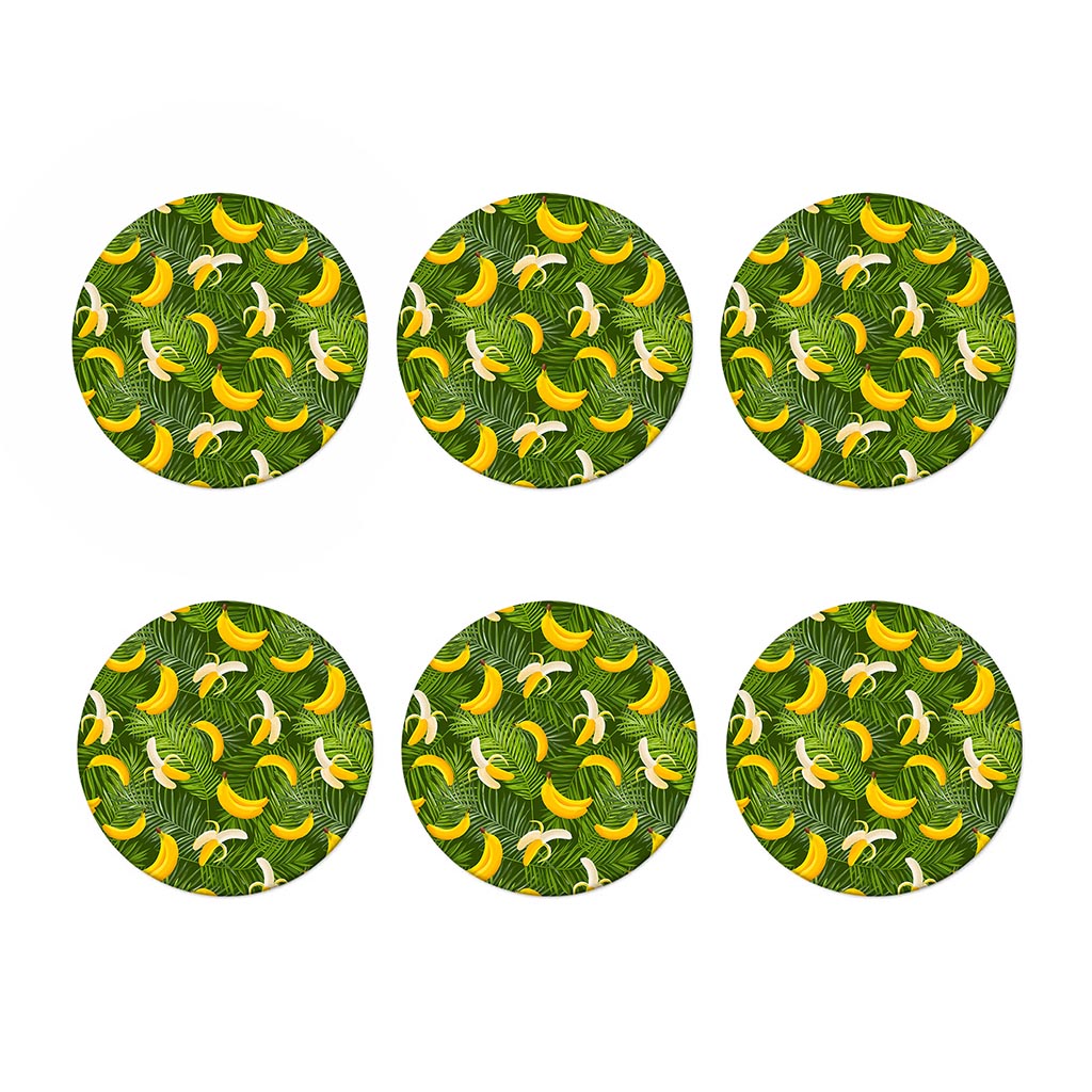 Green Tropical Banana Pattern Print Coaster Set