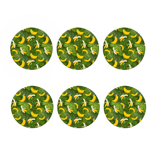 Green Tropical Banana Pattern Print Coaster Set