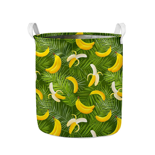 Green Tropical Banana Pattern Print Collapsible Laundry Basket
