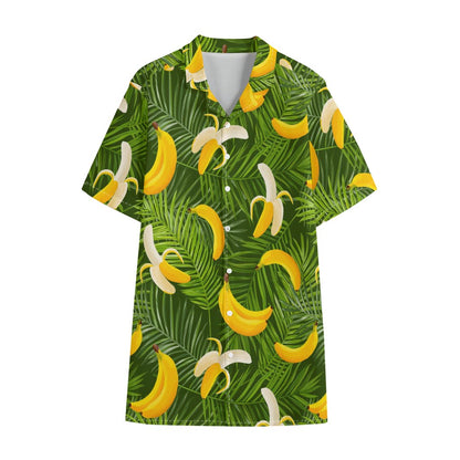 Green Tropical Banana Pattern Print Cotton Hawaiian Shirt