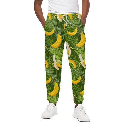 Green Tropical Banana Pattern Print Cotton Pants