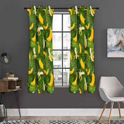 Green Tropical Banana Pattern Print Curtain